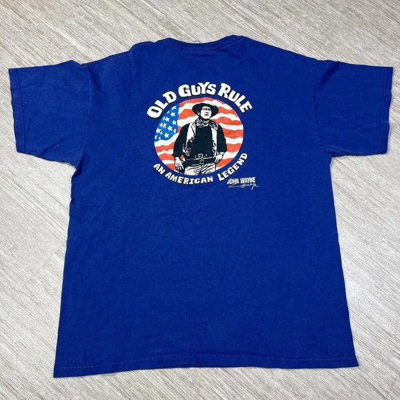Old Guys Rule Other - Old Guys Rule John Wayne Shirt Men's Large American Legend Blue T USA Flag